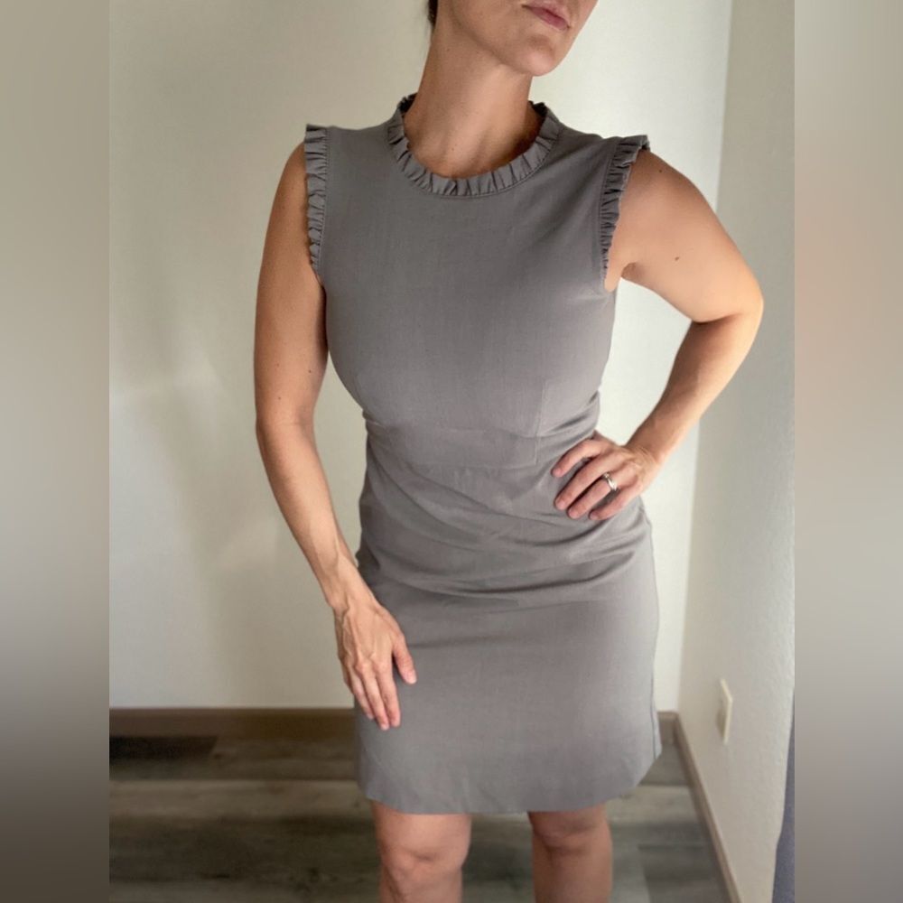 J. Crew Dress Grey Ruffle Size 4 Office Professional Minimalist